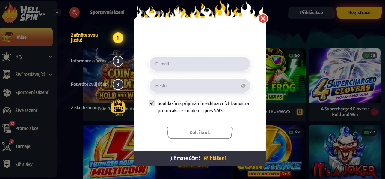 hellspin obrazec za registracijo
