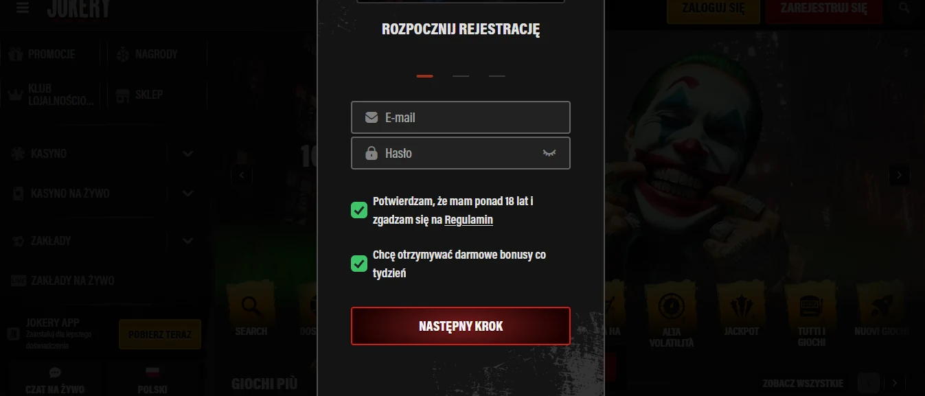 jokery obrazec za registracijo